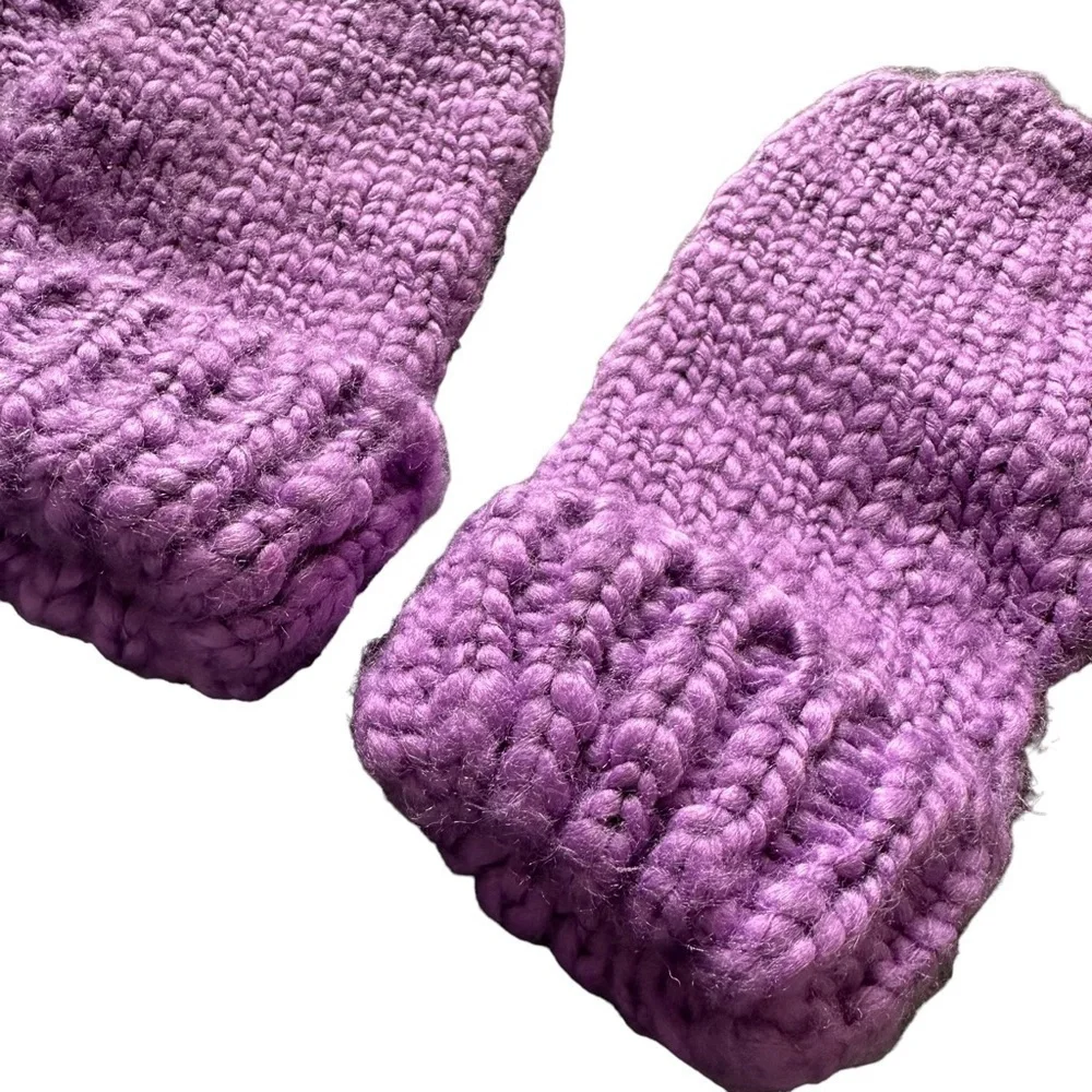 Hand Knit Chunky Purple Mittens